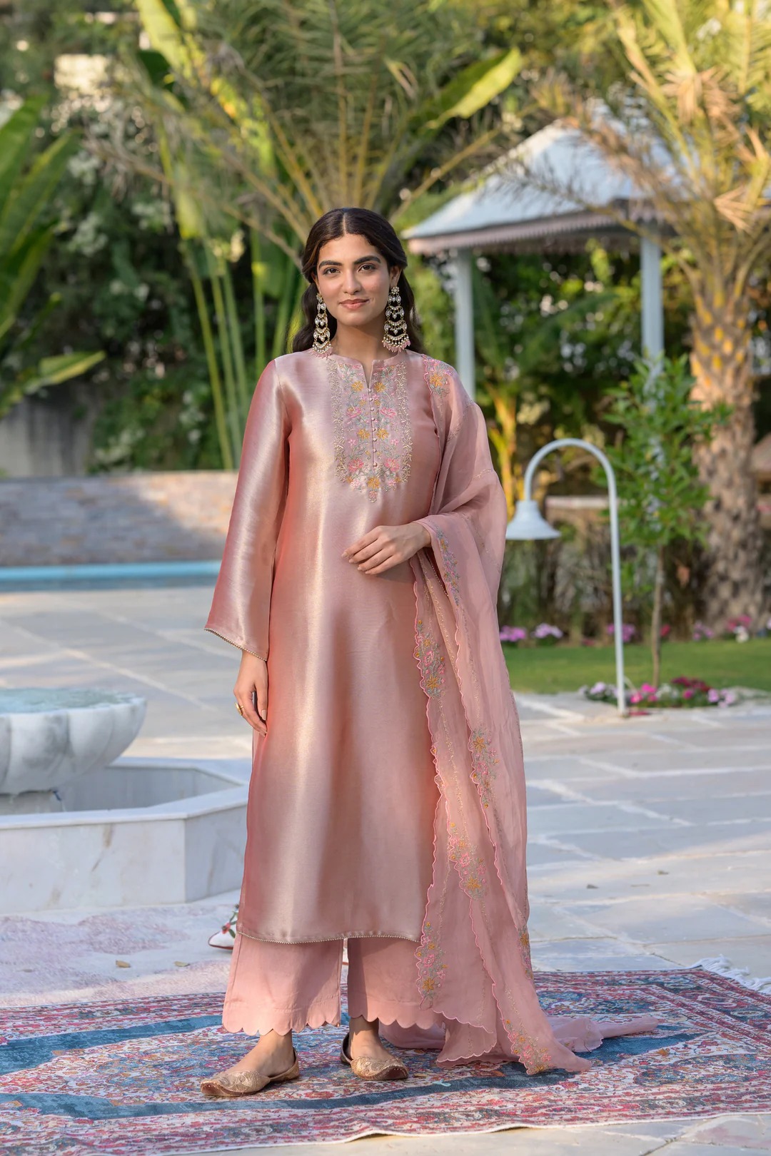 Rose Pastel Pink Thread Embroidery with cut work and scallop embroidered border Suit Set